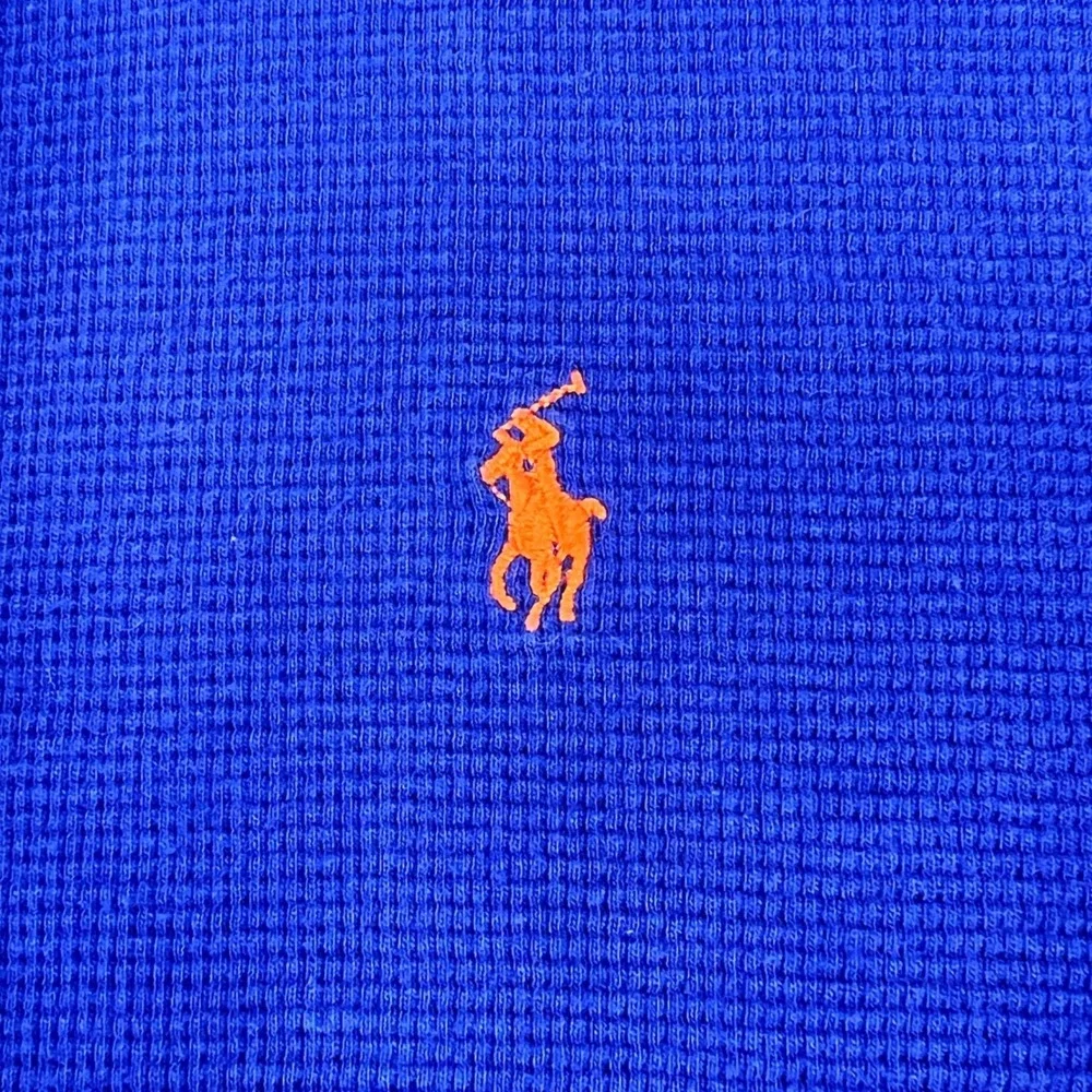 Polo Ralph Lauren Blue Orange Ringer Waffle Knit Thermal Shirt Mens XL